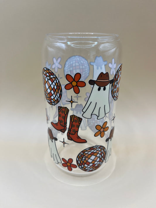 Western Halloween Themed Iced Coffee Glass