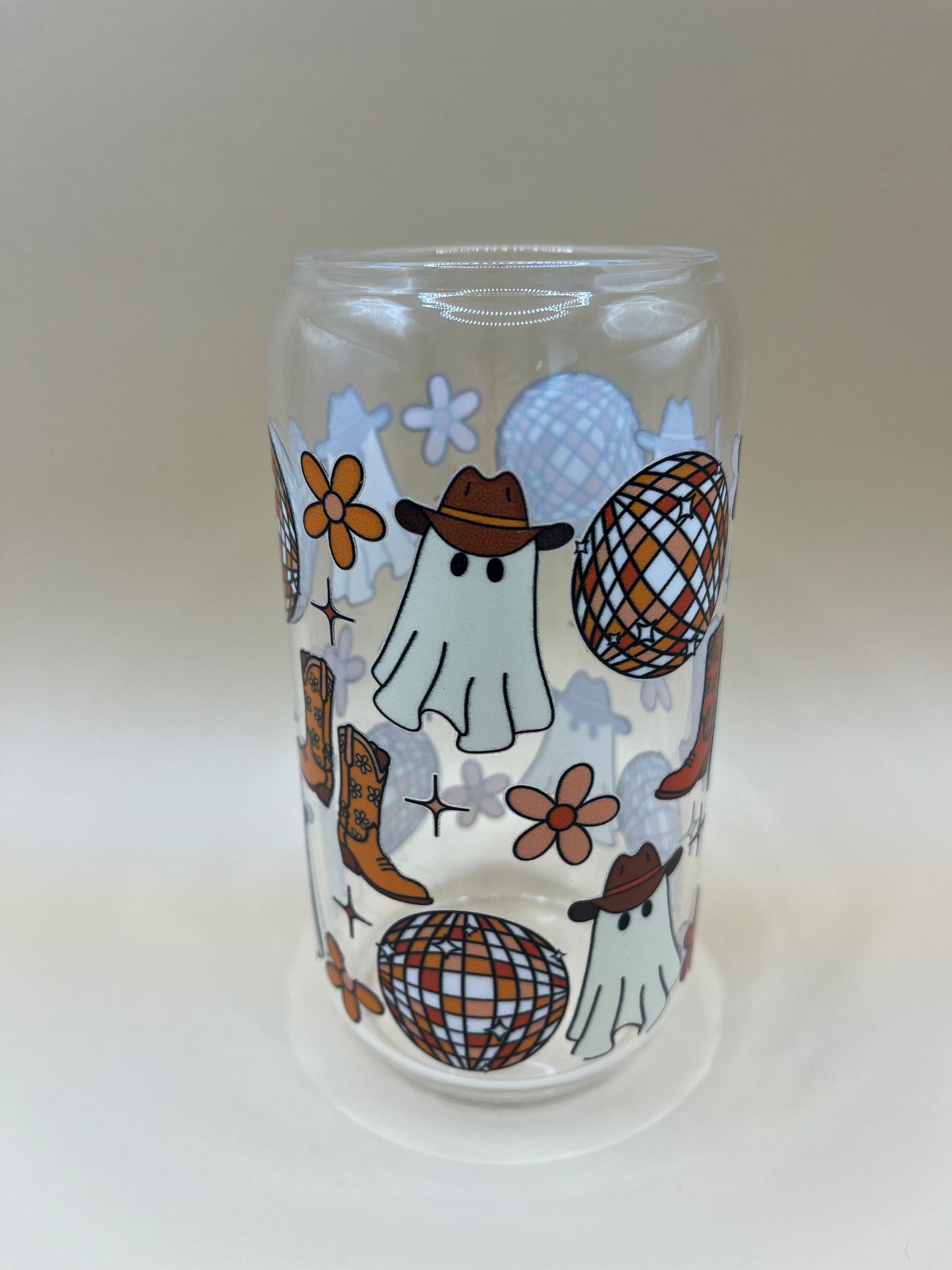 Western Halloween Themed Iced Coffee Glass