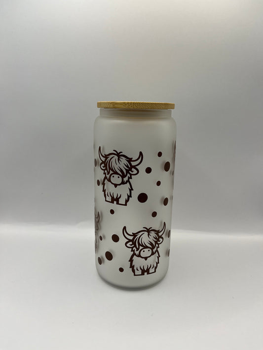 Highland Cow Frosted 20oz Glass Tumbler