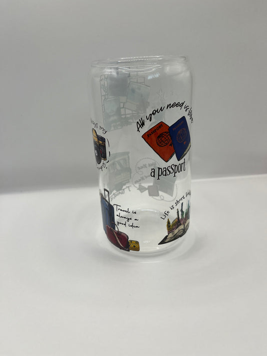 Travel Themed Iced Coffee Glass